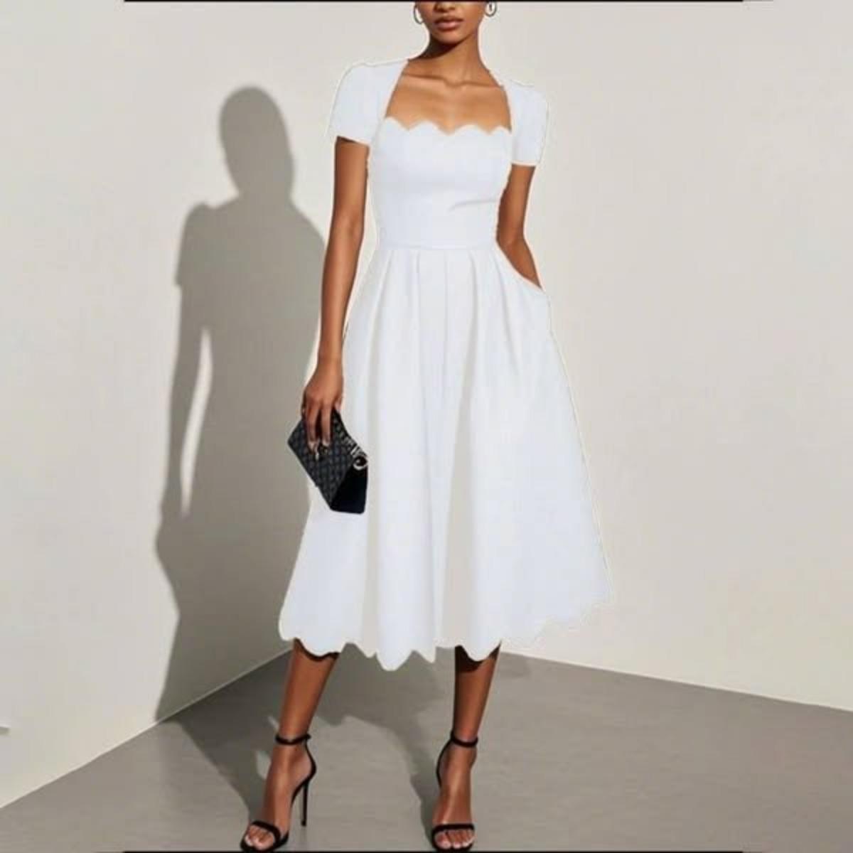 

European American Women s Square Neck Short Sleeve Dress Digital Print Casual Dress Party Gown XXL чистий білий колір