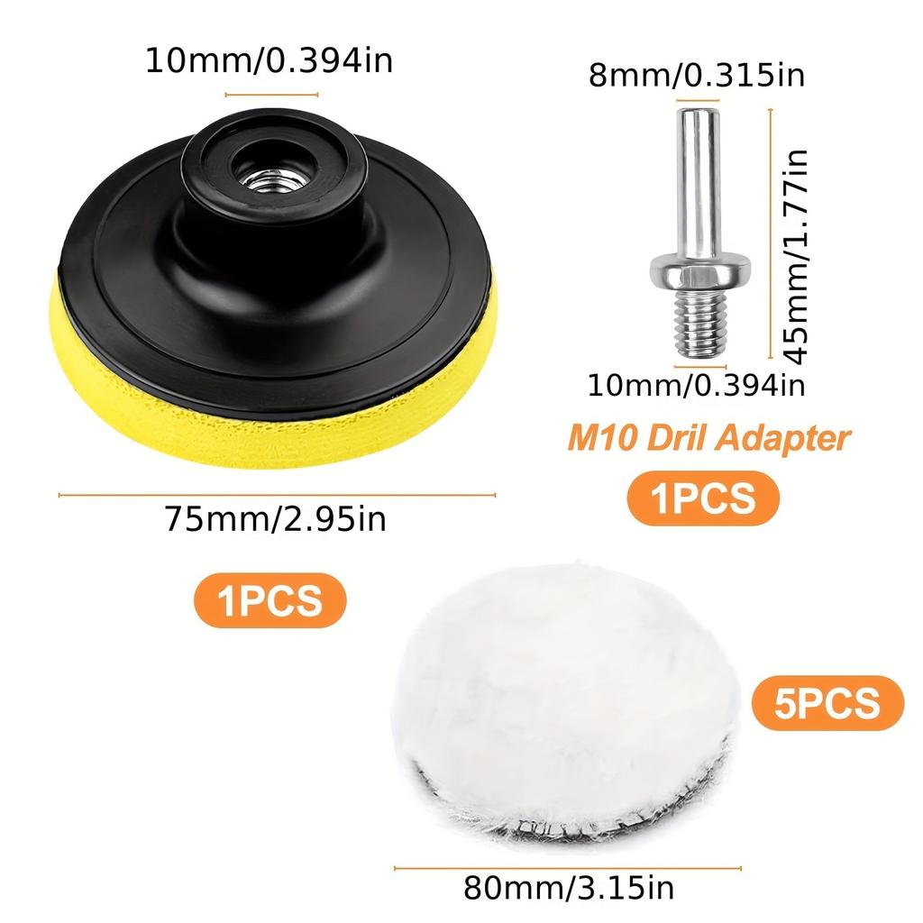7pcs Car Polishing Kit, Pad for Sanding, Polishing & Waxing, with M10 Adapter, Other Textile Materials