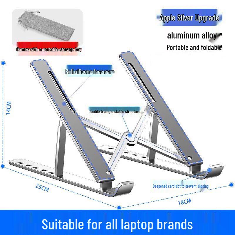 Aluminum Alloy Laptop Stand: Portable Folding Riser with Heat Dissipation and Adjustable Height.