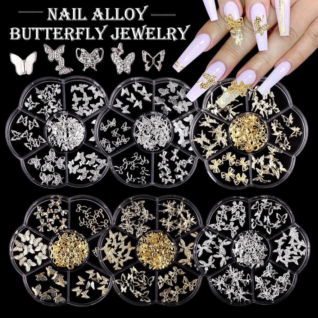 7-Grid Petal Box Nail Art Metal Alloy Three-Dimensional Bow Nail Art Jewelry Diy Silver Butterfly Nail Drill