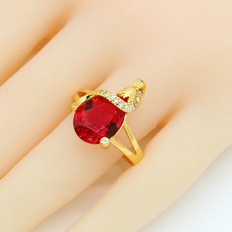 Pear Shaped Red Blue Stones Gold Color Jewelry Set For Women Stud Earrings Necklace Pendant Rings Gift Box