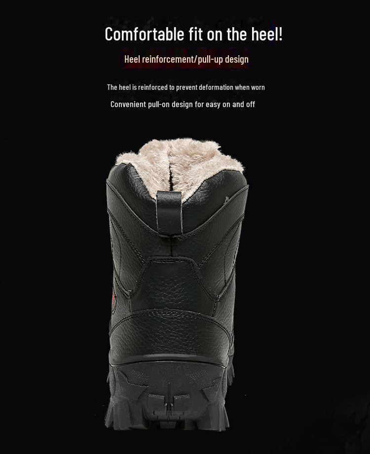 Northeast Herre Svarte Vanntette Sklisikre Høye Snøstøvler - Kuldebestandige, Slitesterke, Fløyelsforede, Bomullssko med Tykk Såle