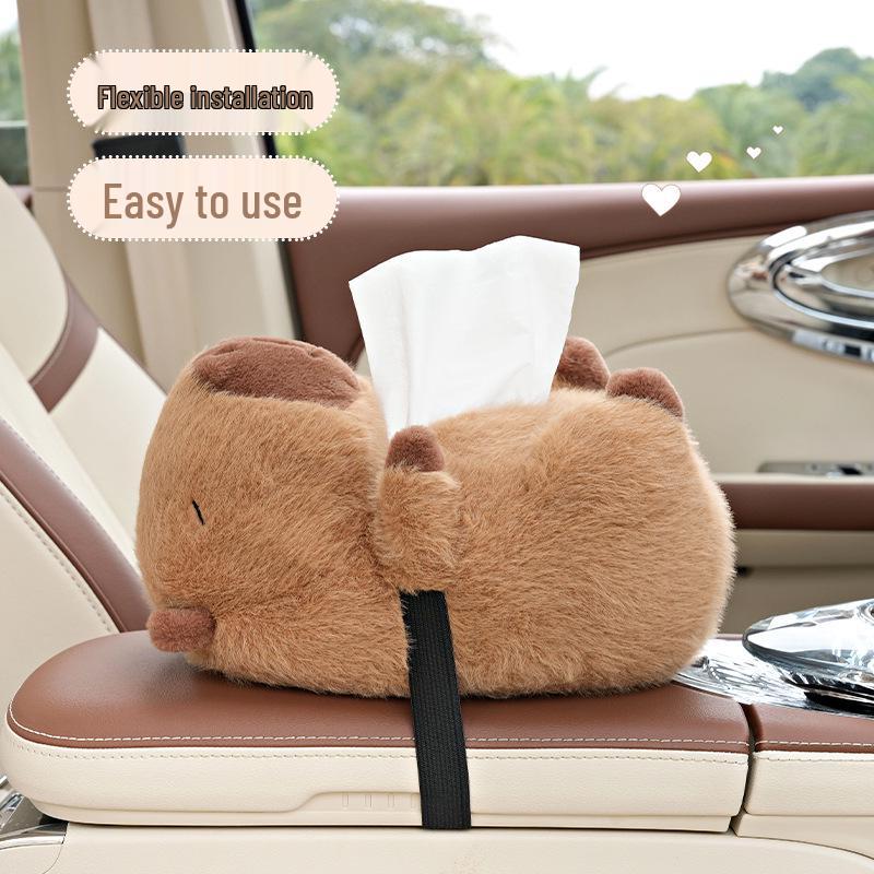 Capybara Car Tissue Holder - Plush Cartoon Multifunctional Tissue Box