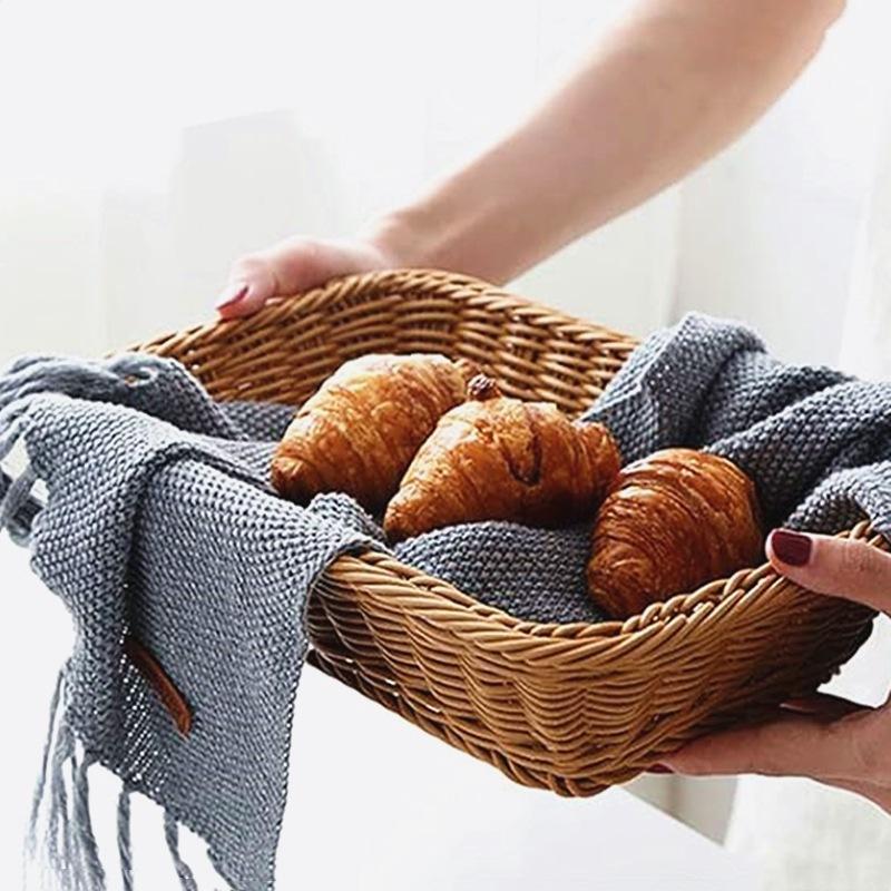 Imitation Rattan Handwoven Storage Basket Eco-Friendly Material Organizer for Kitchen Fruit Snack Picnic Outdoor Use