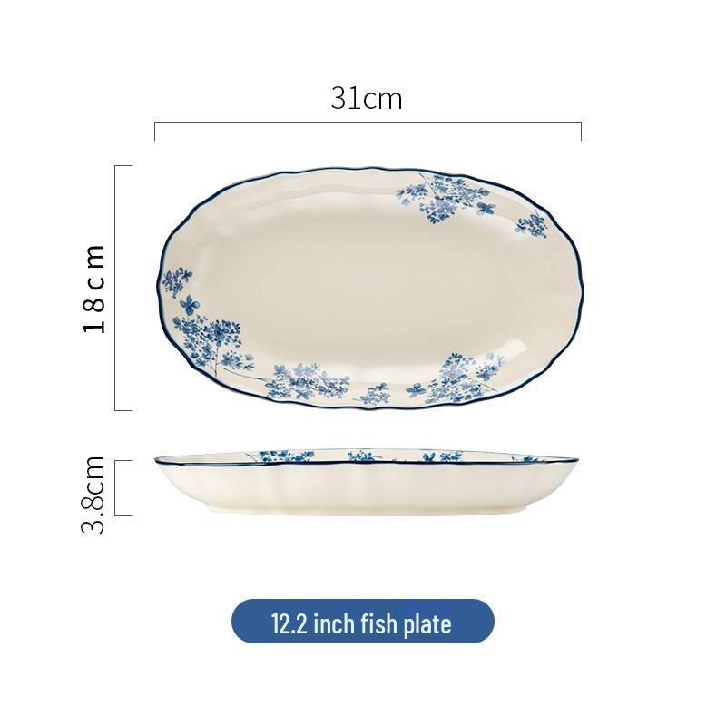 Luxury National Tide Style Ceramic Bowl & Plate Set - Underglaze Color, Ideal for Rice, Soup, and More.