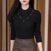 Elegant Rhinestone Long-Sleeve Tummy-Covering Top for Middle-Aged and Elderly Women