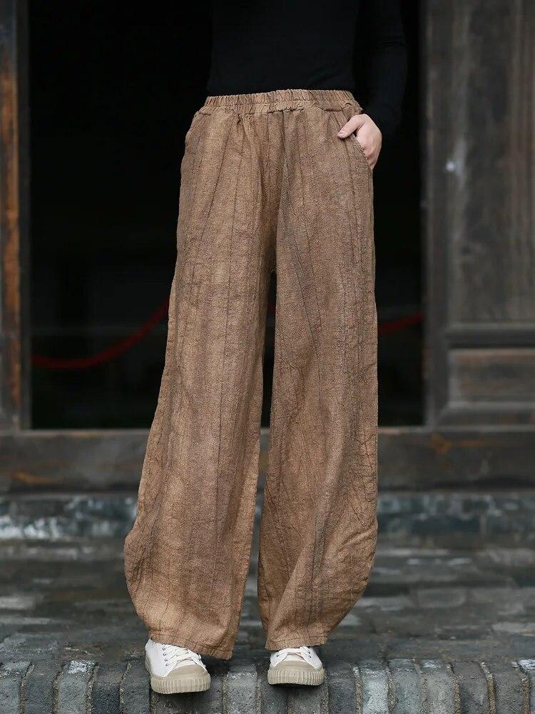 Johnature Woman Spring Chinese Style Vintage Loose Personality Pants Retro Elasticated Waist Pants