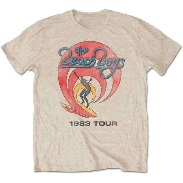 The Beach Boys Vintage 1983 Tour Graphic Cotton TShirt Unisex Surf Rock Style Distressed Oatmeal Short Sleeve Top M