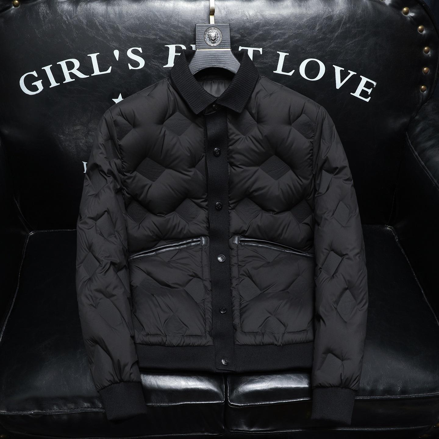 Мужская модная пуховая куртка с вязаным воротником, корейский стиль, приталенная, зима 2025 L