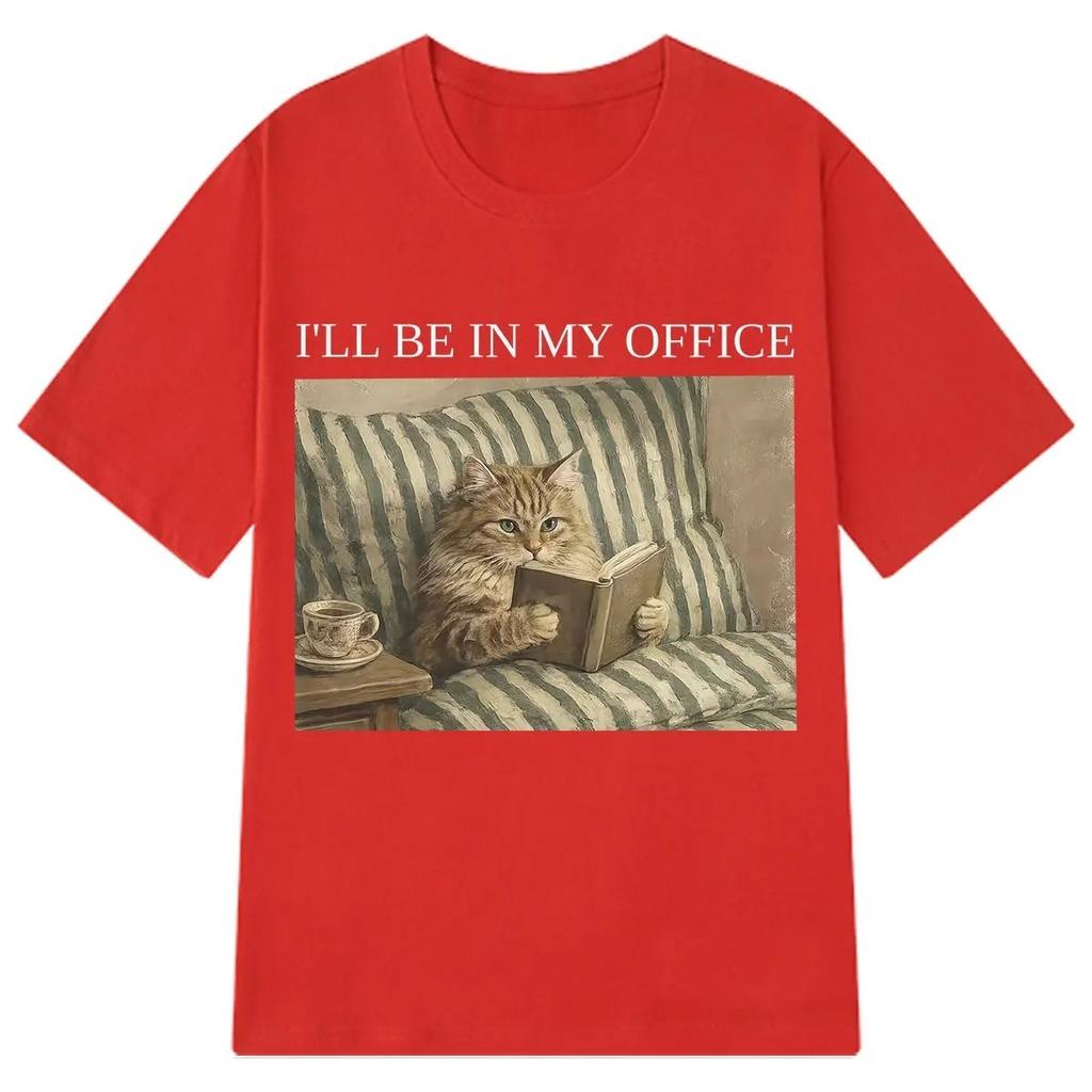 Summer Shortsleeved ILLBe in My Office Cat Funny Book Lover Vintage Cat Tshirt Unisex Fashion Tshirt Loose Casual Tshirts