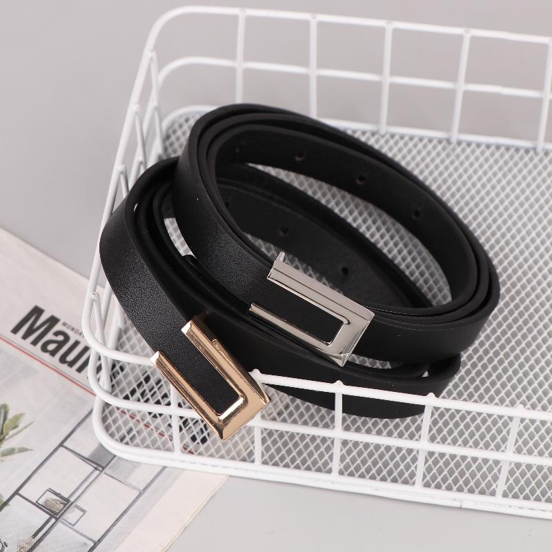 Women Thin Belt Black Gold Silver Metal Buckle Belt Pu Casual Leather Waist Belt Trouser Dress Decoration Waistband