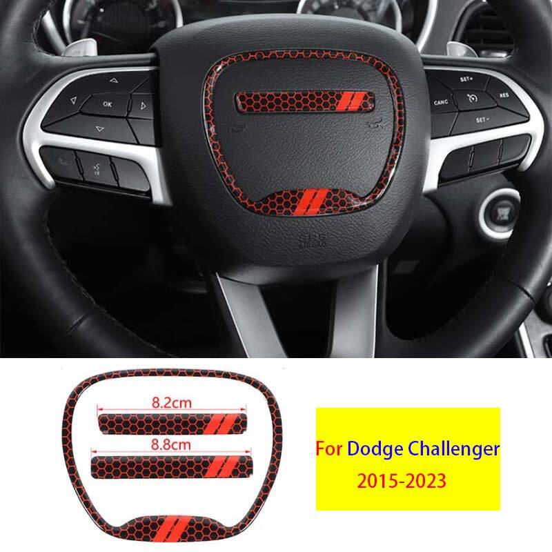 For Dodge Challenger 2015-2023 Real Red Carbon Steering Wheel Sheet Ring Trim 3X