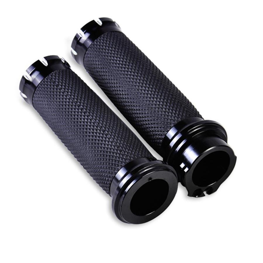 Black CNC 1" Motorcycle Handle Bar Hand Grips For Harley-Davidson Cruiser Chopper