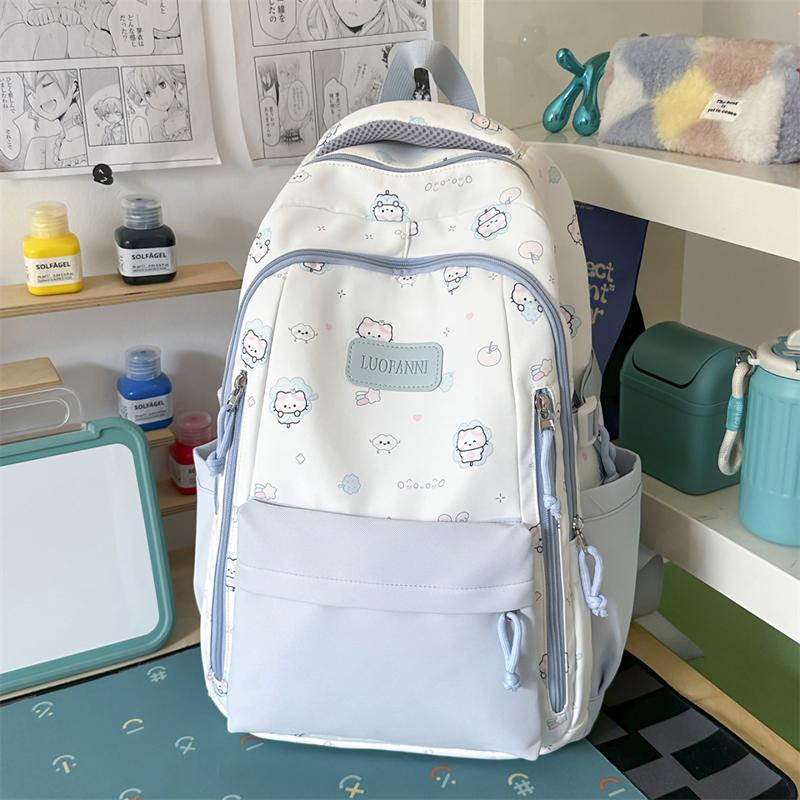 Color Block Cartoon Backpack Commuter Large Capacity Schoolbag Women's Lightweight Backpack