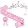 Ribbon Badge Crown Three Piece Set Pink Headwear Baby Welcome Party Girl Outfit