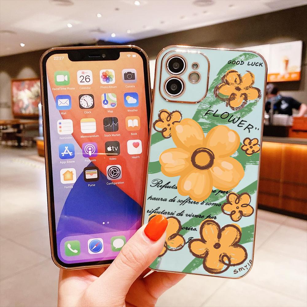 Colorful Printing Patterns Square Edge Pattern Casing Plated Phone Shell Luxury Plating Soft Phone Case for iPhone Motorola Moto OnePlus Samsung