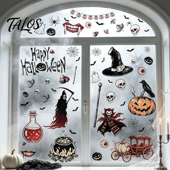 Retro Horror Static Stickers 9PCS Halloween Window Stickers, Gothic Silhouette Decals, Reusable Waterproof PVC Wall Murals for Glass Doors Decorations