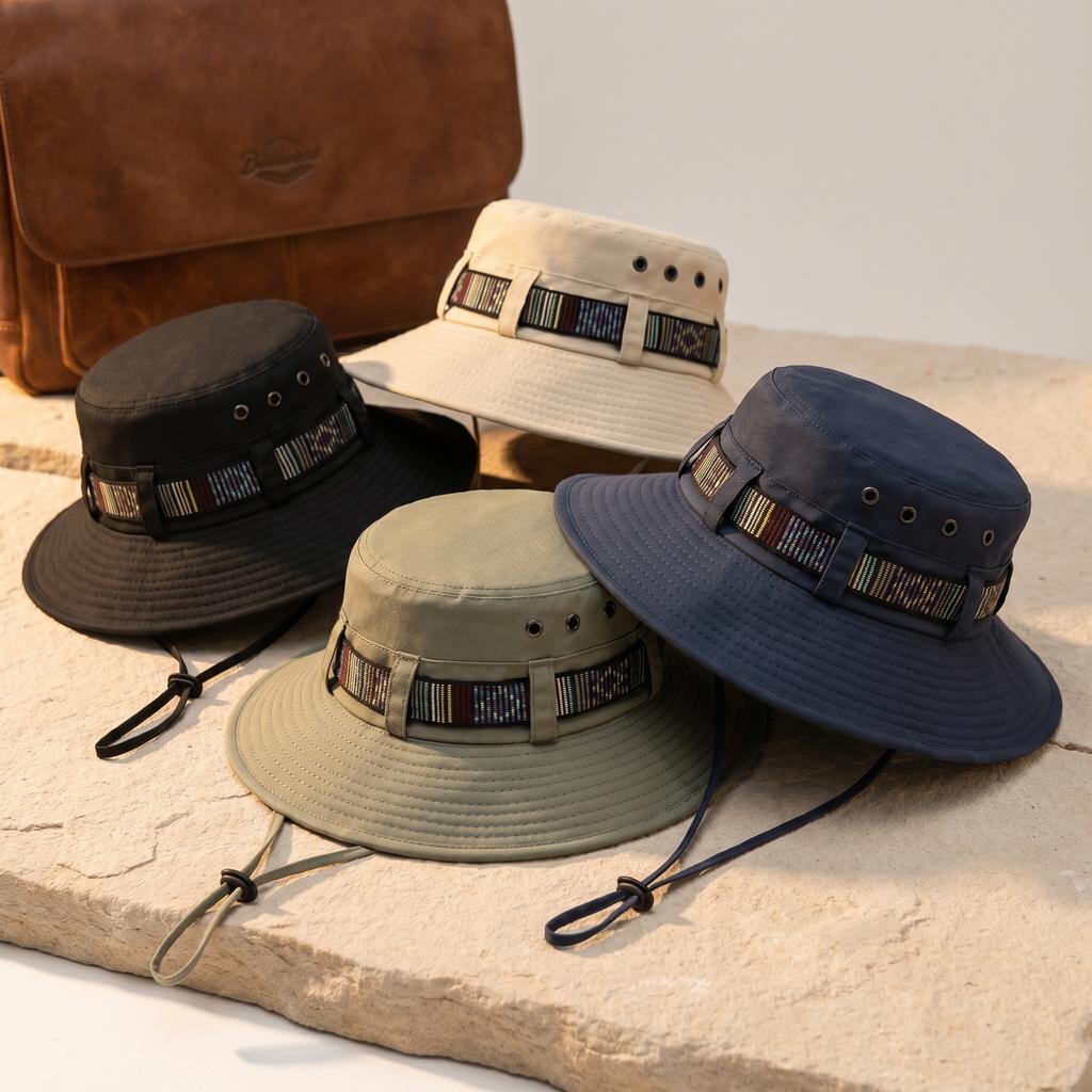 Outdoor Bucket Hat for Men Women Fisherman Cap Adjustable Fishing Sunshade Big Brim Sun Hat Folding Riding Hiking Suncreen Hats