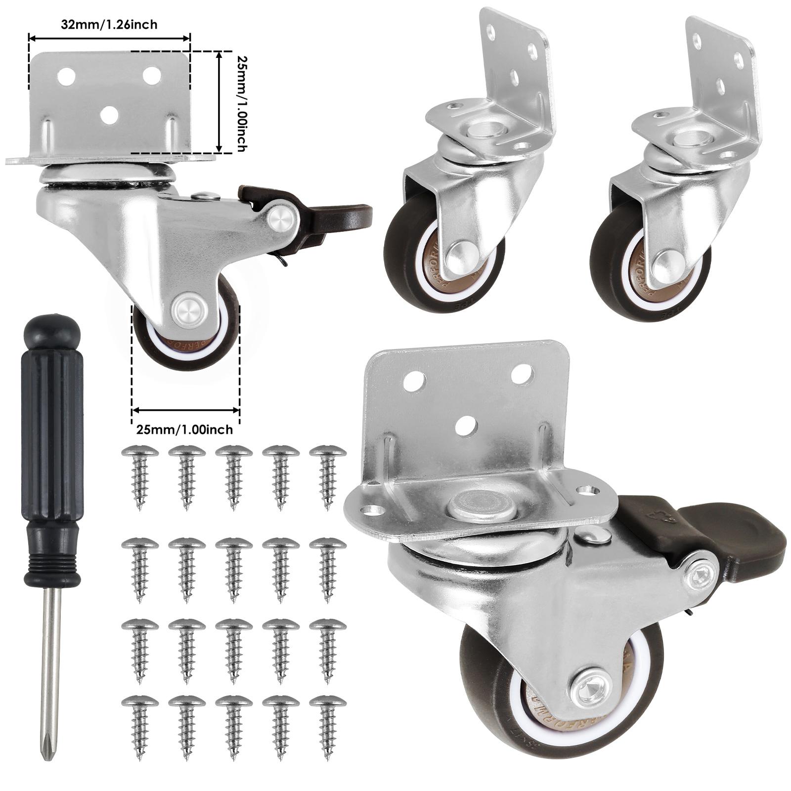 

4/12pcs Trolley Casters Wheels L Shaped Soft Rubber Swivel Caster 1-2 Inch Roller Wheels with Safety Brake for Baby Crib Wheels Swivel Wheel