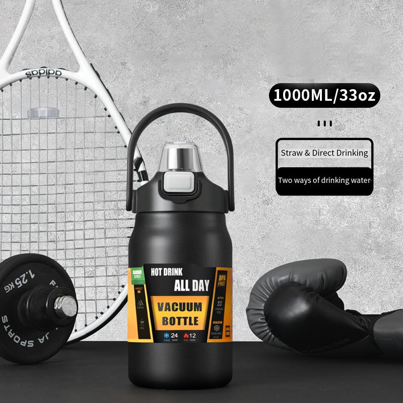 New 304 Stainless Steel Double Lid Portable Thermos with Large Belly Cup Outdoor Sports Water Kettle and Large Capacity Space Ke