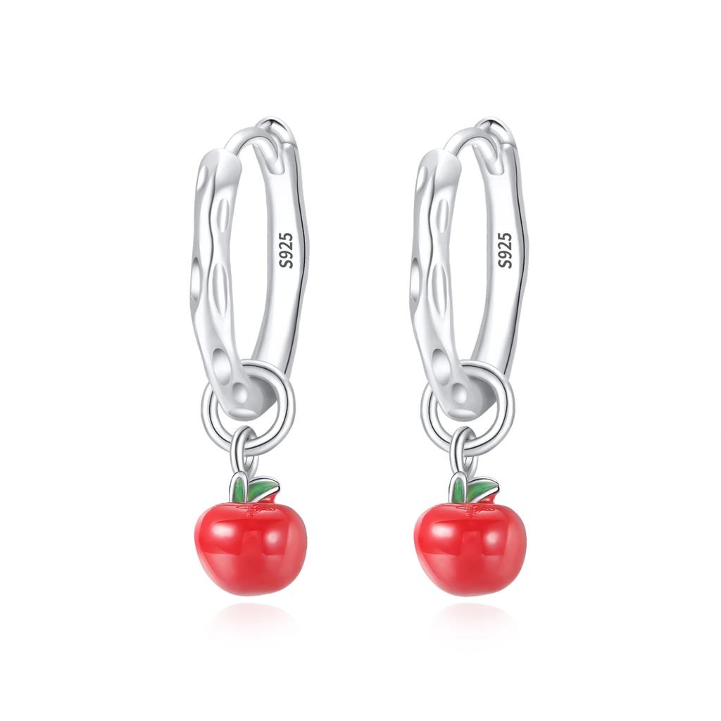 Original Earrings 925 Silver Fruit Series Cherry Strawberry Hoop Earrings Ear Studs Zircon Making Jewelry for Women Girl Party