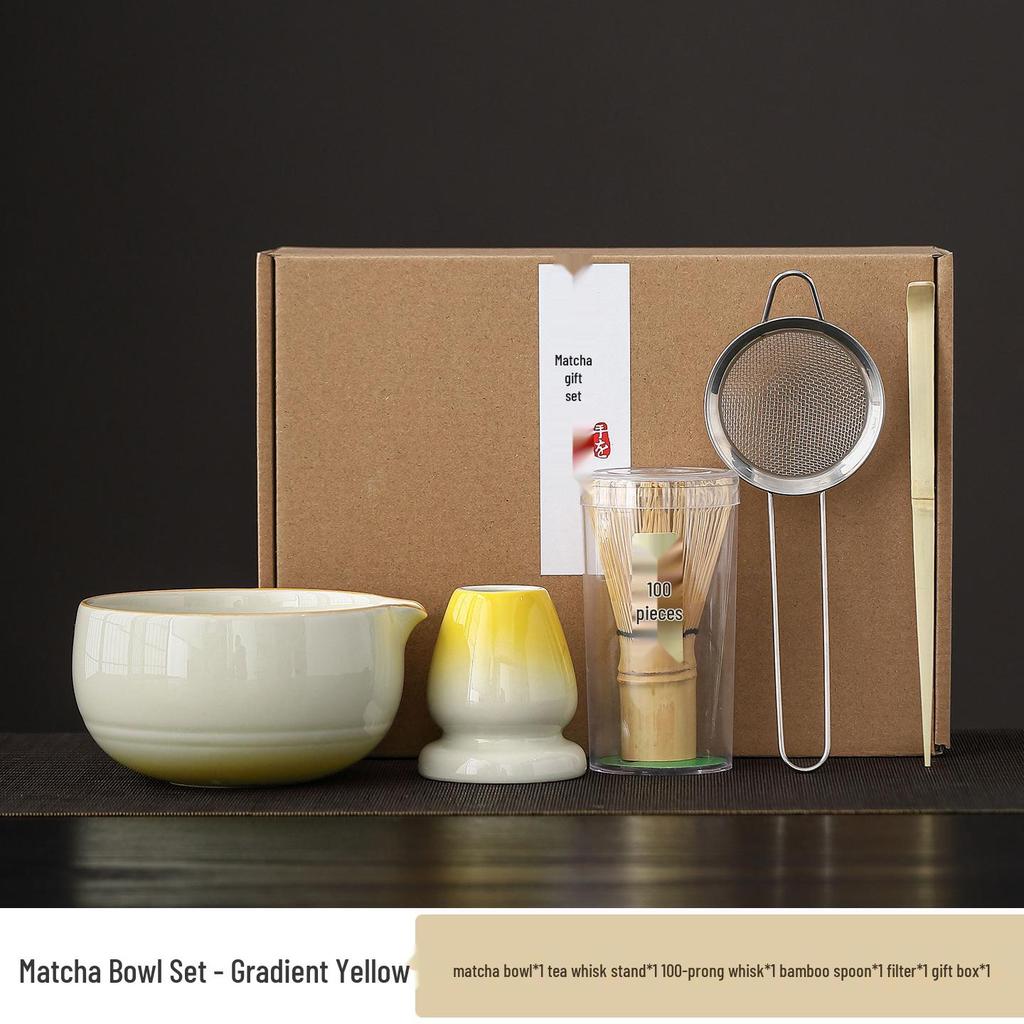 Japanese Matcha Tea Set: Ceramic Bowl & Whisk