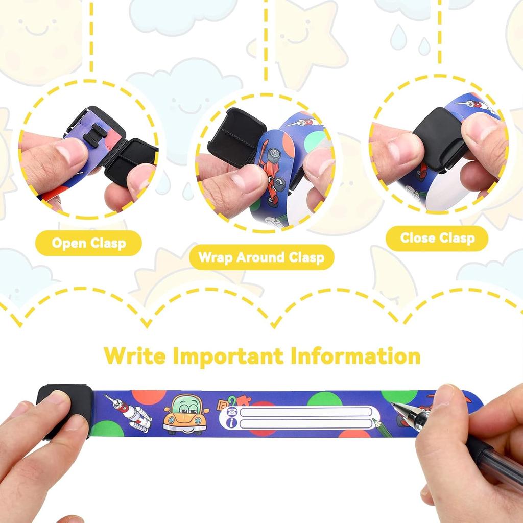 Chinco 14 Pieces Children Safety ID Wristband Reble Identification Bracelets Waterproof ID Band Safety Wristband for Boys and Girls (Cool Style)
