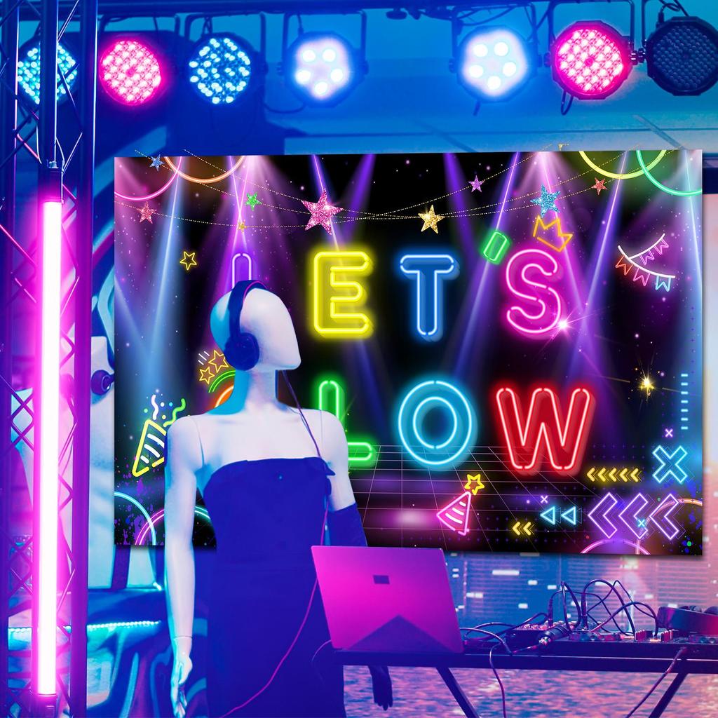 Lets Glow Party Decorations&Neon Birthday Party Decorations,Neon Let's Glow Party Backdrop,Lets Glow Backdrop,Glow in The Dark Backdrop&Neon Backdrop