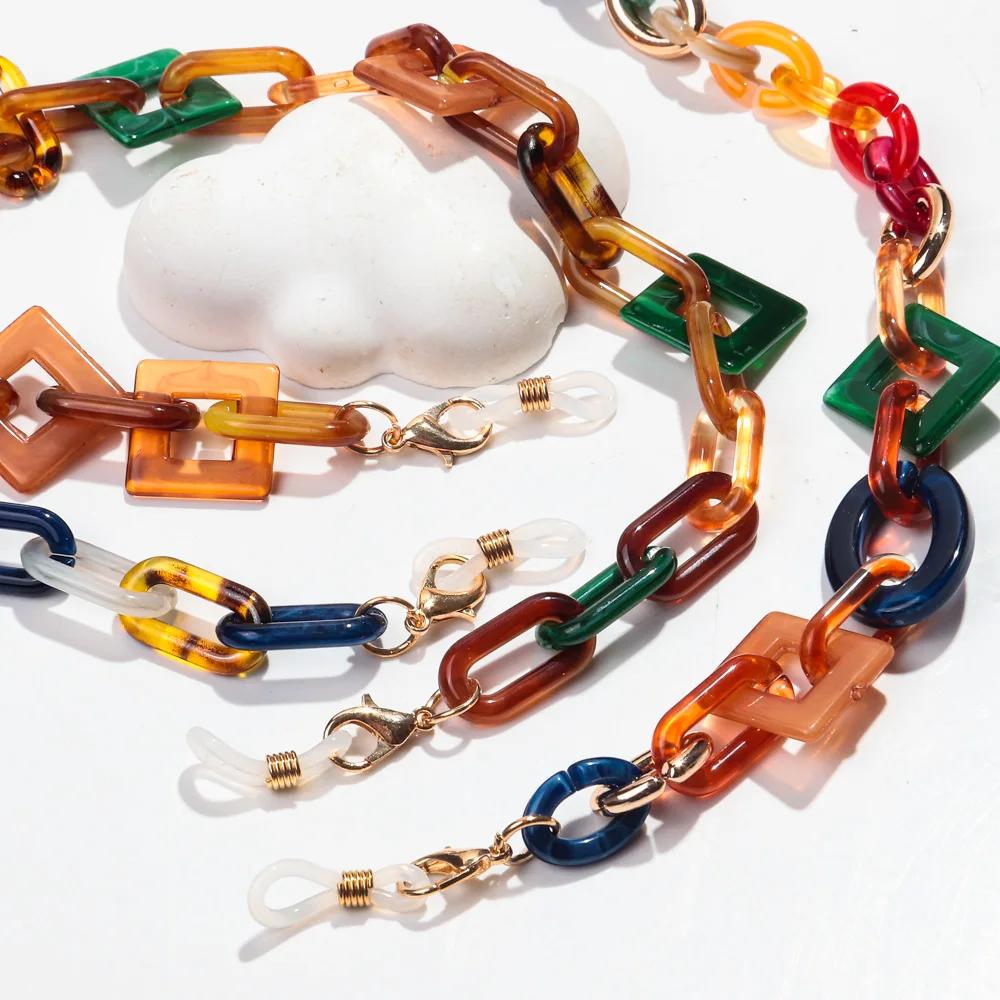 Boho Colorful Acrylic Glasses Chain for Women Fashion Resin Geometric Lanyard Cord Strap Hanging Chain On Sunglasses Accessories