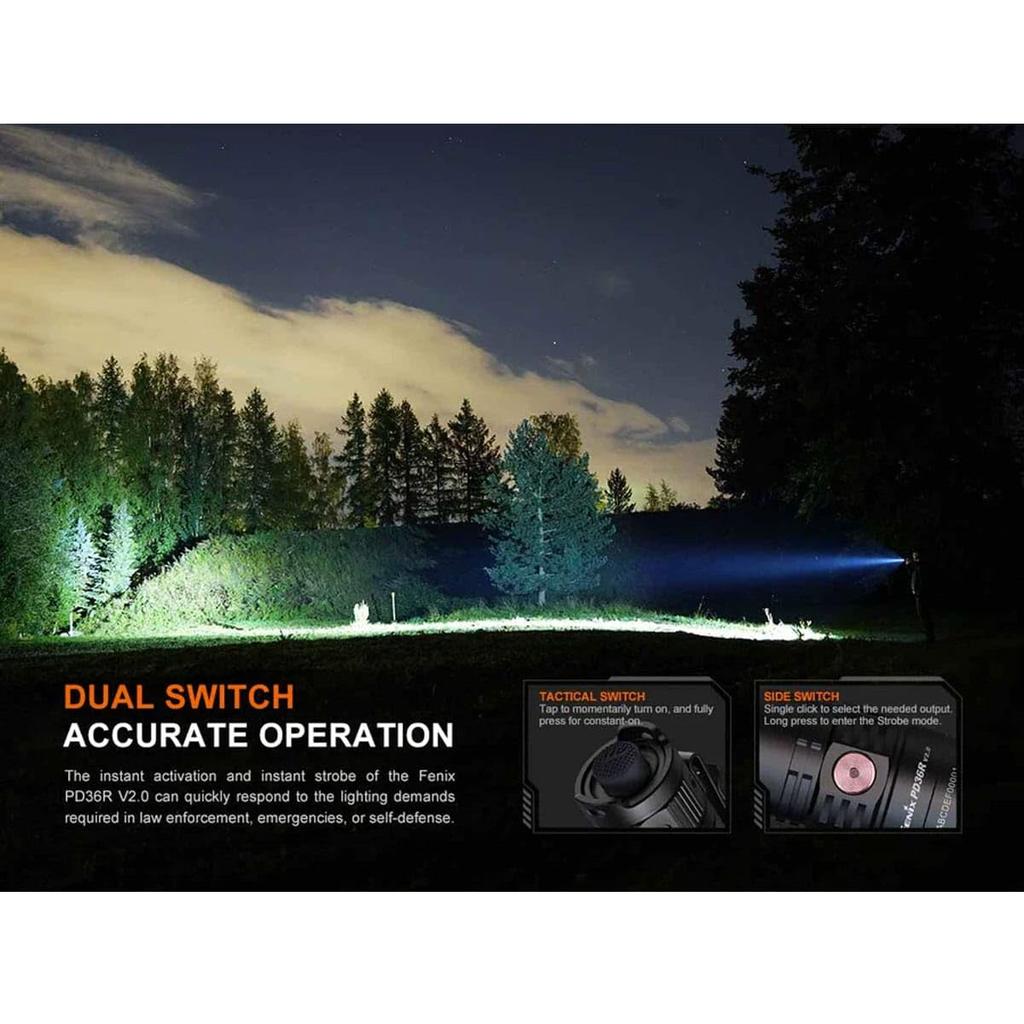 Fenix PD36R Max 1700 Aluminum IP68 Dustproof and for and Police Use V2.0 Flashlight, Lumens, USB-C Rechargeable, Alloy, Waterproof, Tactical,