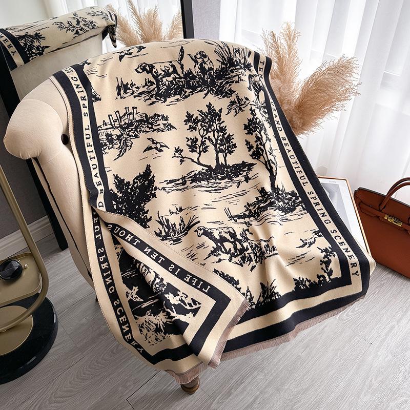 Wind Women'S Double-Sided Imitation Cashmere Thermal Scarf Fashionable High-End Mori Versatile Shawl