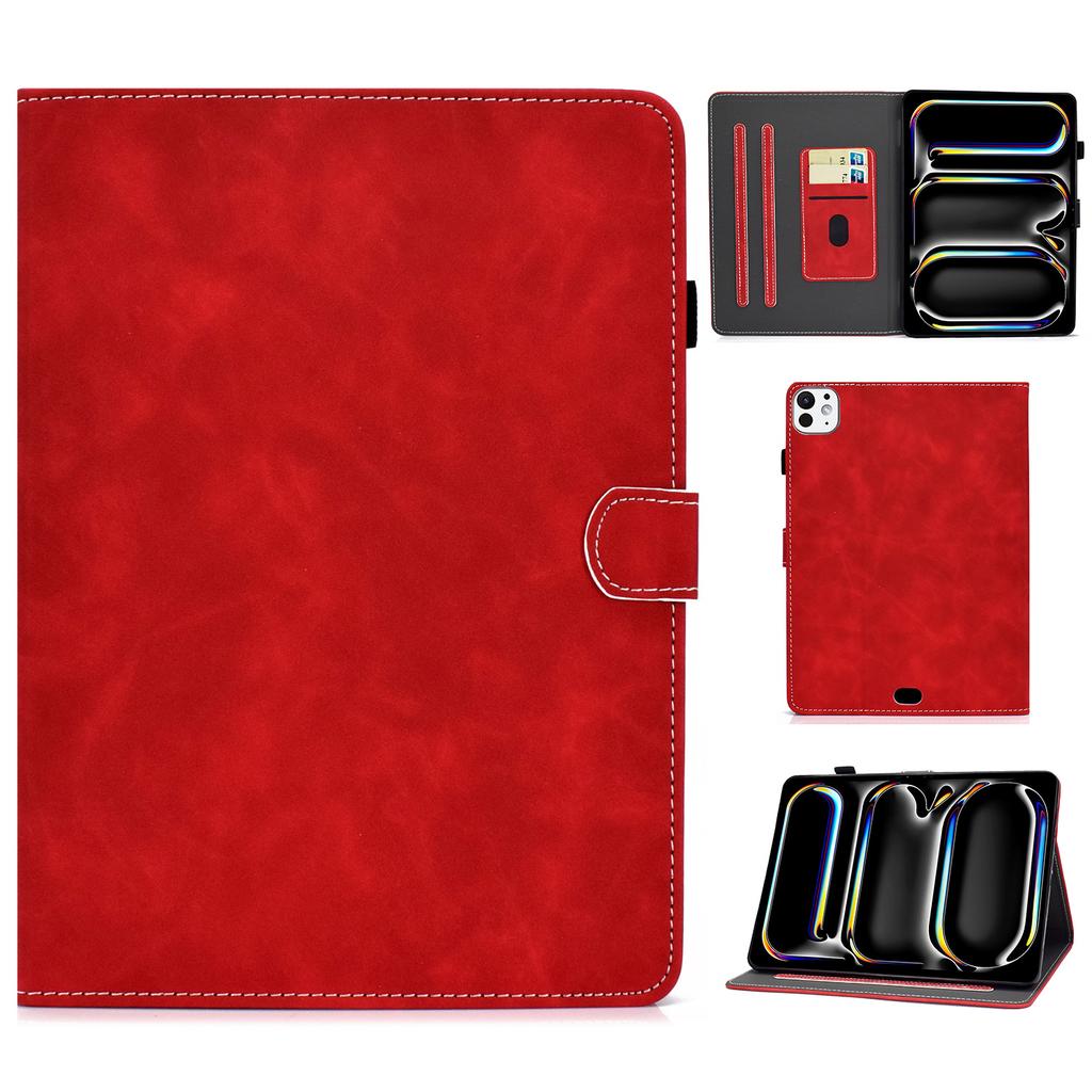 For iPad Pro 11 (2025)/11 (2024) Cowhide Texture PU Leather Stand Tablet Case Card Holder Cover with Pen Holder Loop