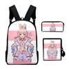 Classic VTuber Pipkin Pippa 3D Print 3pcs/Set pupil School Bags Laptop Daypack Backpack Inclined shoulder bag Pencil Case