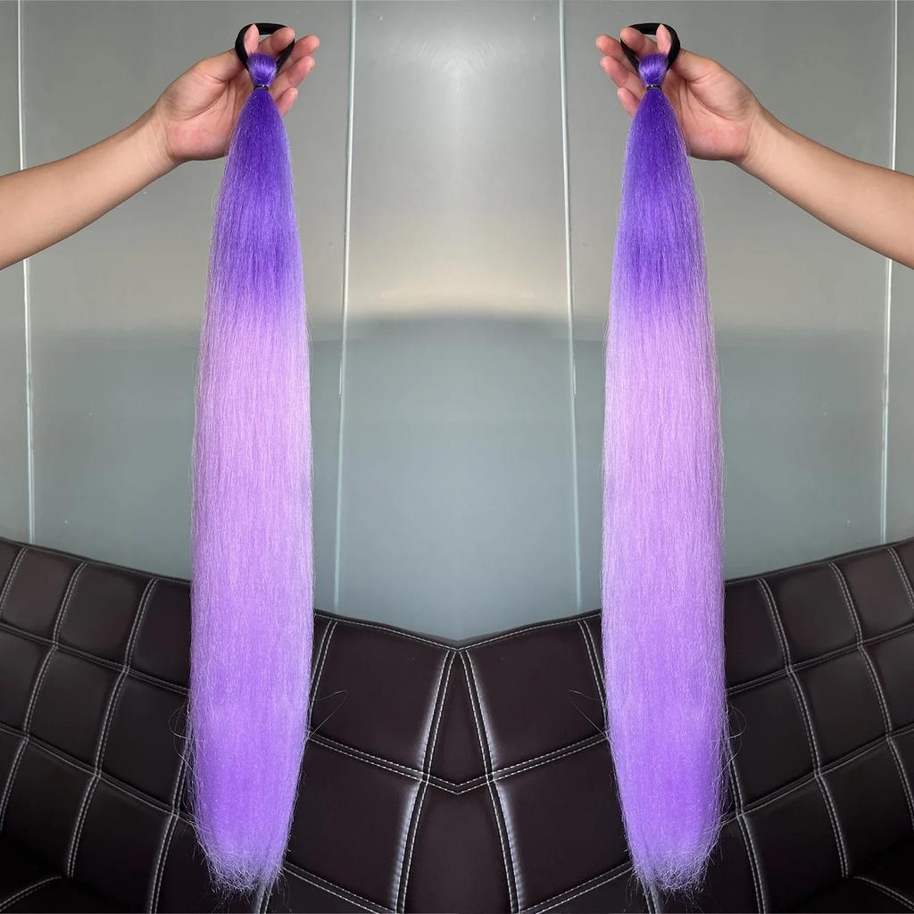 2Pcs Synthetic Purple Ponytail Extension Rubber Band Long Straight Ponytail Women Hair Accessories for Halloween