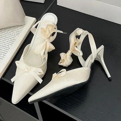 Mode Süße Schleife Flache Pumps Sandalen Damen Hochwertiger Satin Überkreuzt Spitz Zehe Pantoletten Mode Elegant Party Kleiderschuhe