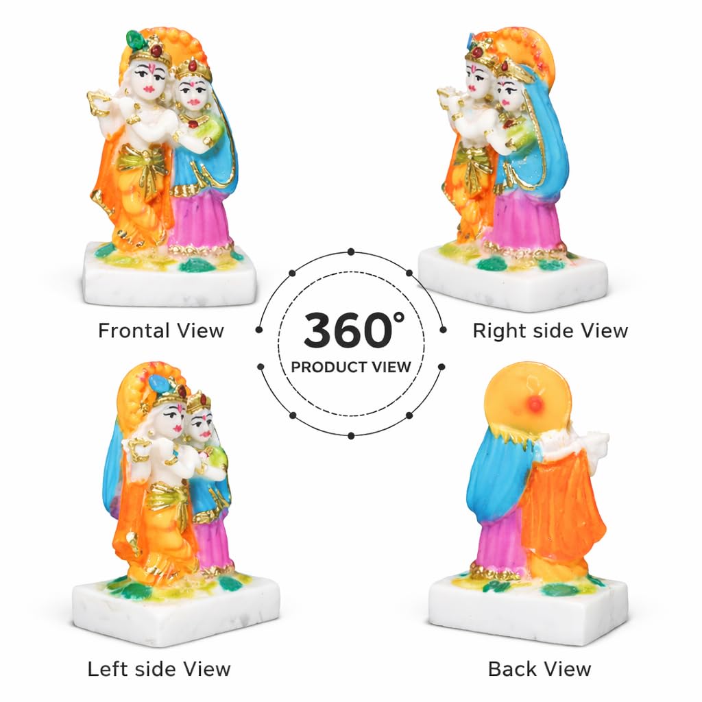 Figurka Radha Krishna, Pył Marmurowy, Wielokolorowa ze Złotym Połyskiem, Wysokość 9cm, Tradycyjny Posąg Bóstwa Hinduistycznego