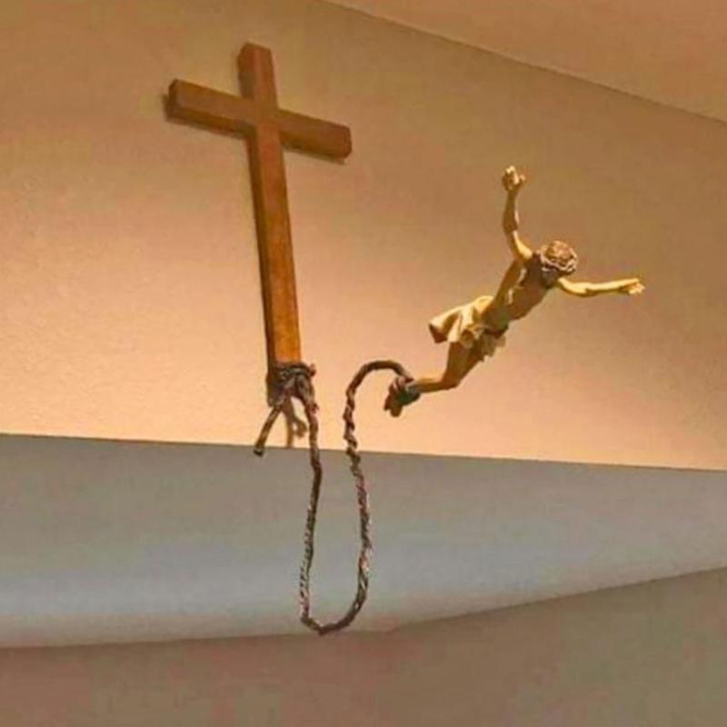 Appeso a Parete Bungee Jumping Croce di Gesù, Arte Decorativo Religioso Ornamento Espositore Fede Coraggiosa Decorazione Murale in Resina