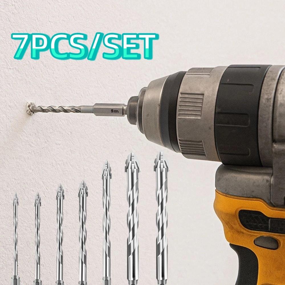 7pcs/set Precision Concrete Drill Bit High Hardness Four-Flute Sawtooth Drill Bit  Construction Site