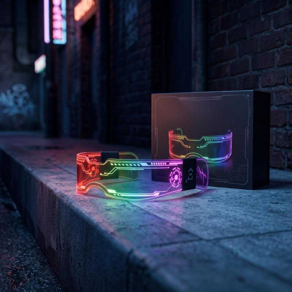 Multicolor Light-up Glasses | Adjustable-Looking Band, futuristic Goggles with