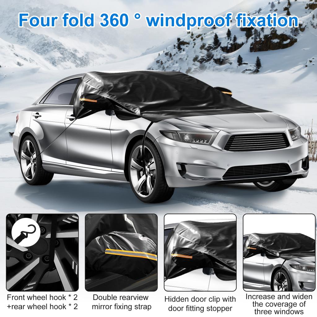 Schneedecke für die Windschutzscheibe 600D Auto-Sonnenschutzabdeckung mit 360° winddichtem Design Auto-Frontscheiben-Eisschutzabdeckung für LKW SUV