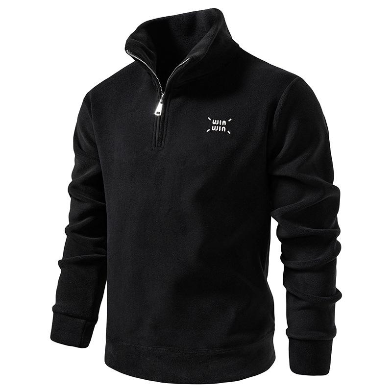 

Men s Plus Size Trendy Fleece Hoodie: Autumn/Winter Casual Half-Zip Stand Collar, Simple Loose Fit. XL чорний