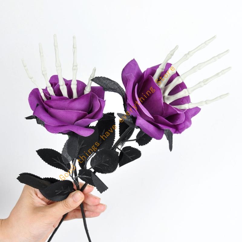 Adjustable Skeleton Hand Rose Stem Halloween Decoration Silk Floral Display For Home Office Haunting House Themes 55KF