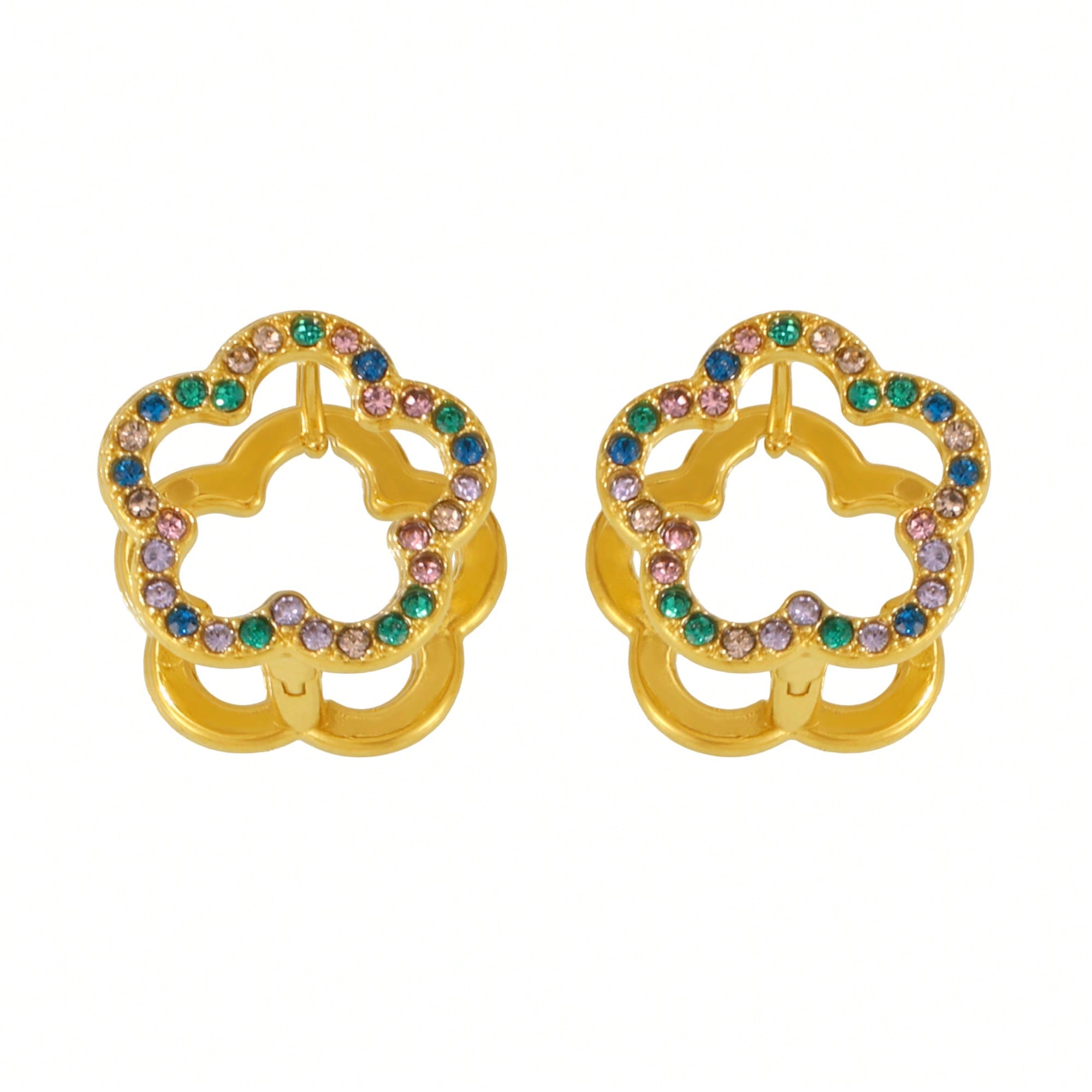 

1 Pair Fashionable Commuter Elegant Style Flower with Clover Double Sided Wear Stainless Steel Women s Earrings