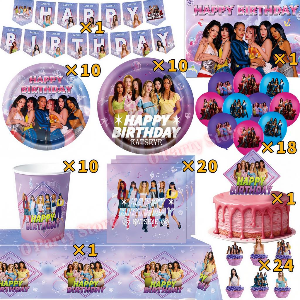 Kpop K&Katseye Birthday Party Decoration Plate Cup Banner Balloon for Girl Party Favor Idol Fans Gift Baby Shower Event Supplies