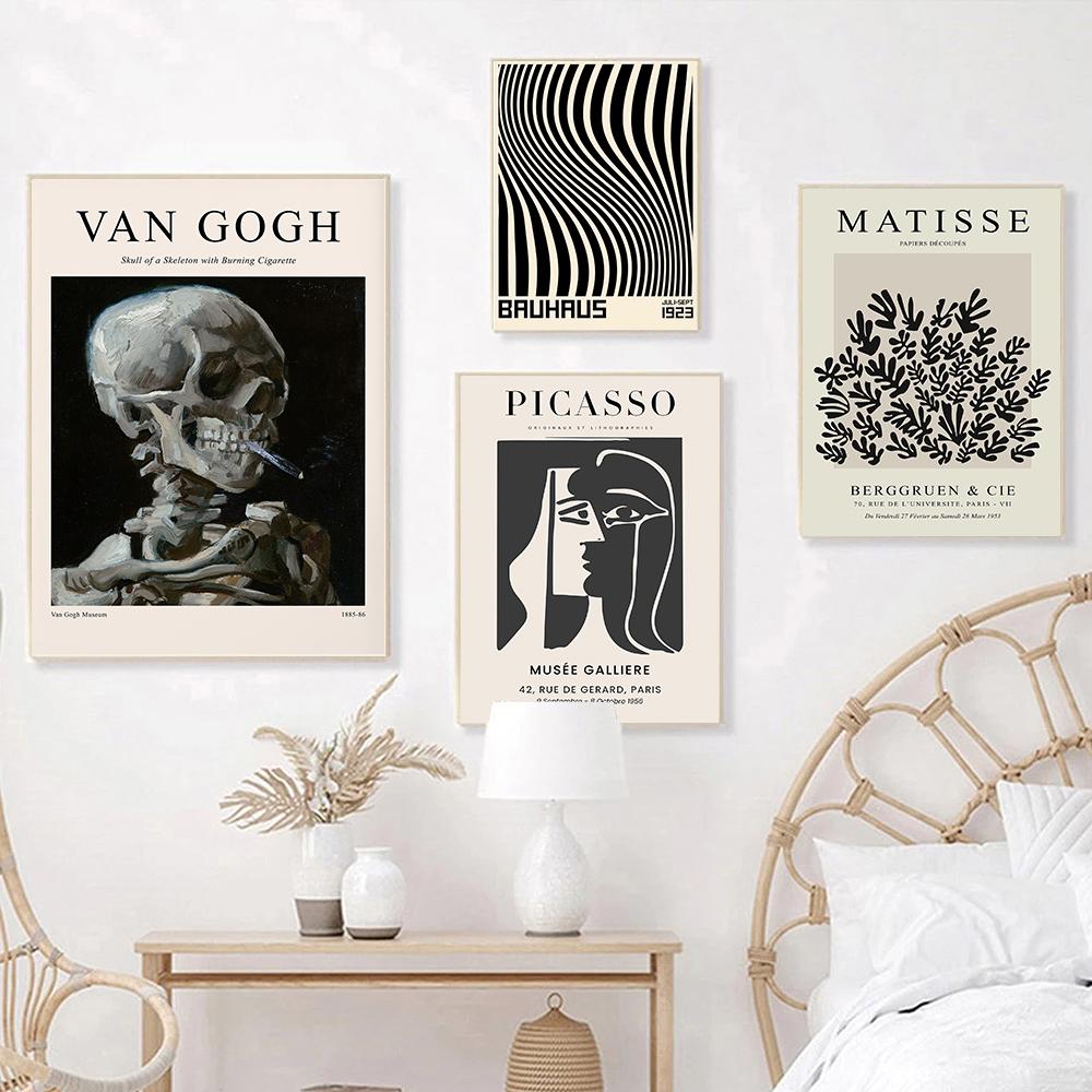 Gallery Wall Exhibition Prints Museum Poster Black White Yayoi Kusama Matisse Bauhaus Canvas Painting Retro Abstract Pictures