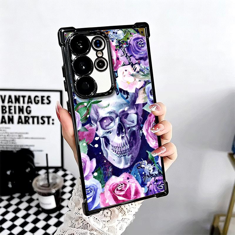 Floral Skull Flower Skeleton Plating Phone Case For Samsung Galaxy S24 S25 FE S26 Edge S23 Ultra S22 S21 Plus S20 Anti-Fall Aira