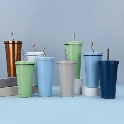 Tasse de voyage isotherme sous vide à double paroi en acier inoxydable avec paille