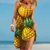 Rochie cu bretele nouă de vară pentru doamne cu imprimeu 3D ananas Rochie camisolă pentru doamne Rochie cu bretele casual la modă pentru doamne
