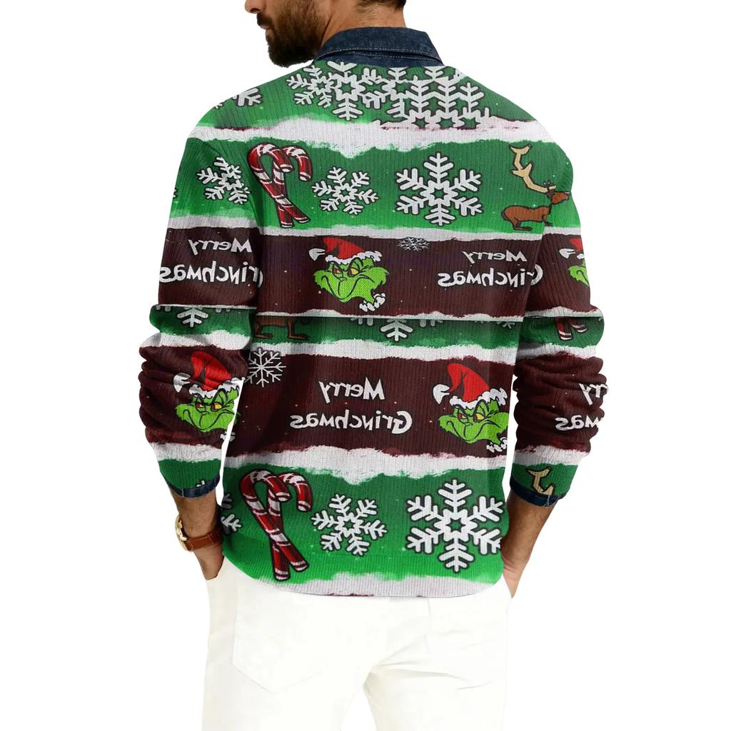 Men's V-neck Long Sleeve Ribbed Knit Pullover