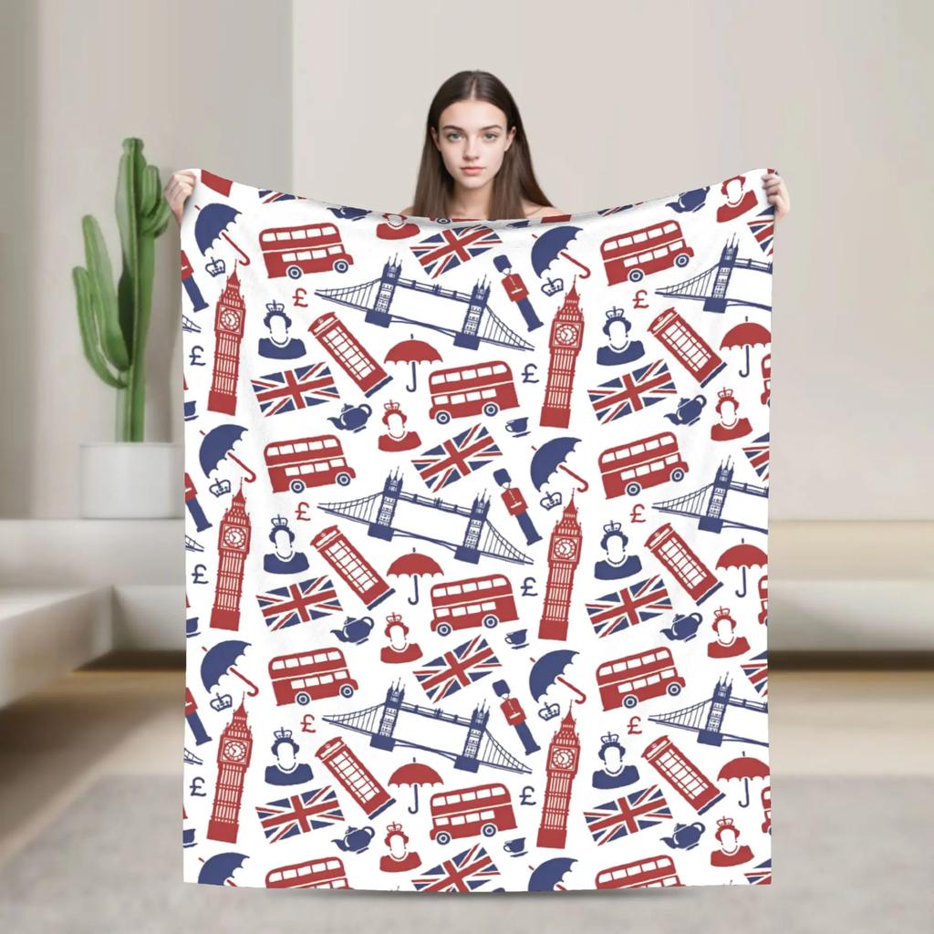 Coperta in Flanella Union Jack Bandiera UK Simbolo Britannico di Londra Morbida Stampata Copriletto per Letto Divano Multifunzionale